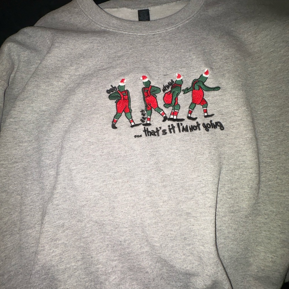 Gildan Gray Crewneck Sweater with Festive Grinch Design "That's it i'm not going